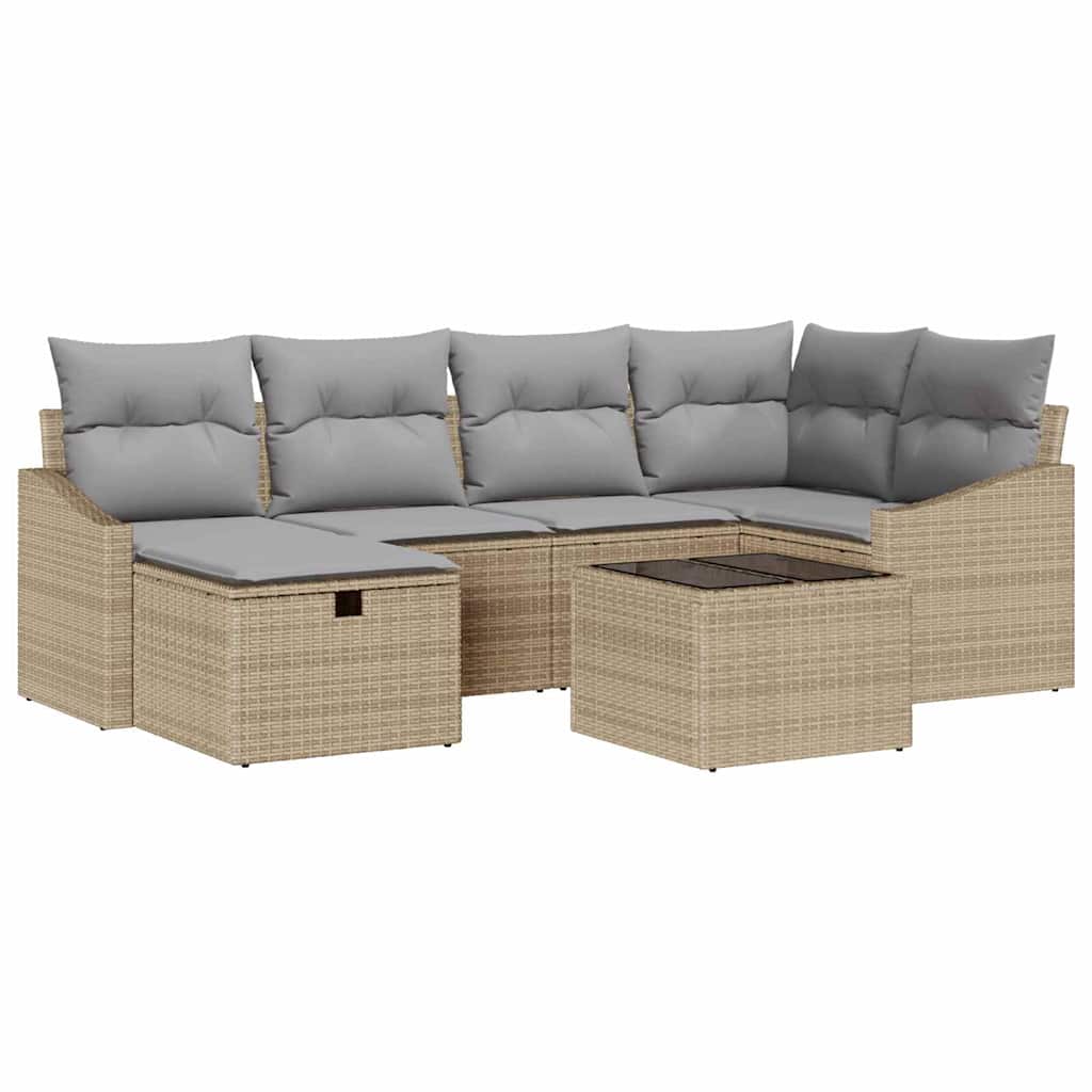 Sofa Set mit Kissen 7 pcs Poly-Rattan