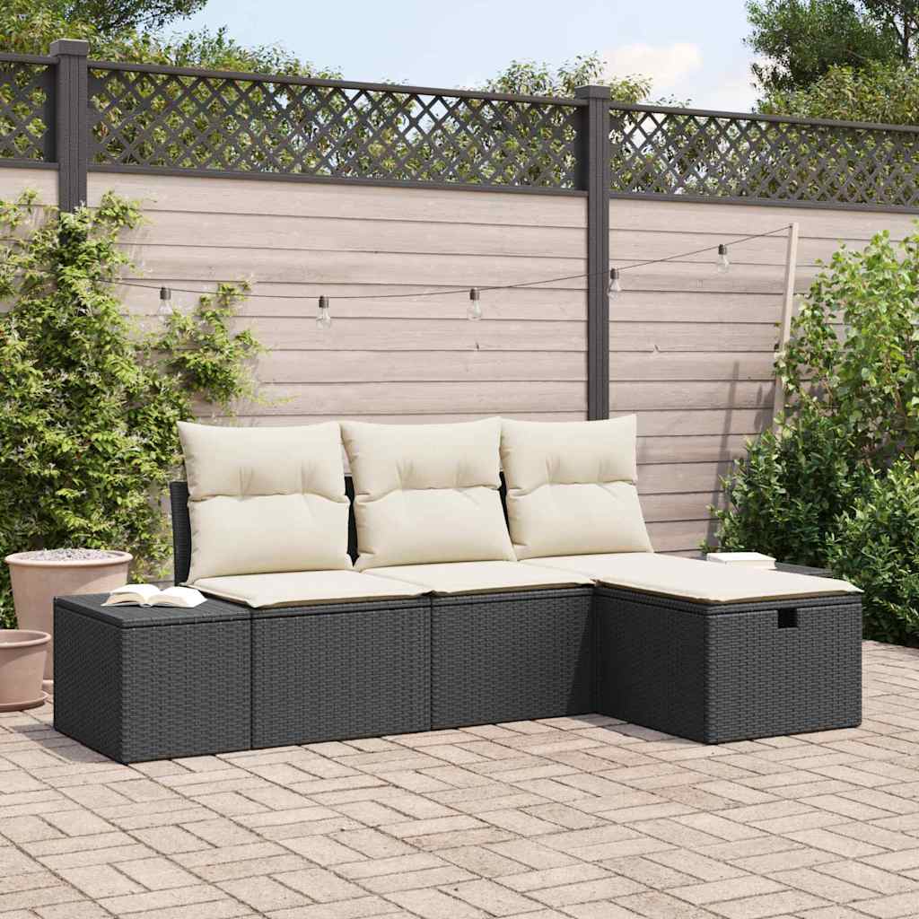 Sofa Set mit Kissen 4 pcs Poly-Rattan