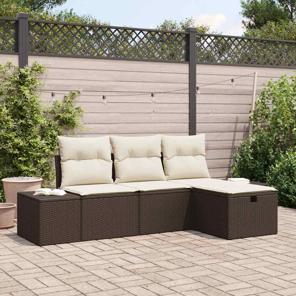 vidaXL Salon de jardin 4 pcs en résine tressée avec coussins