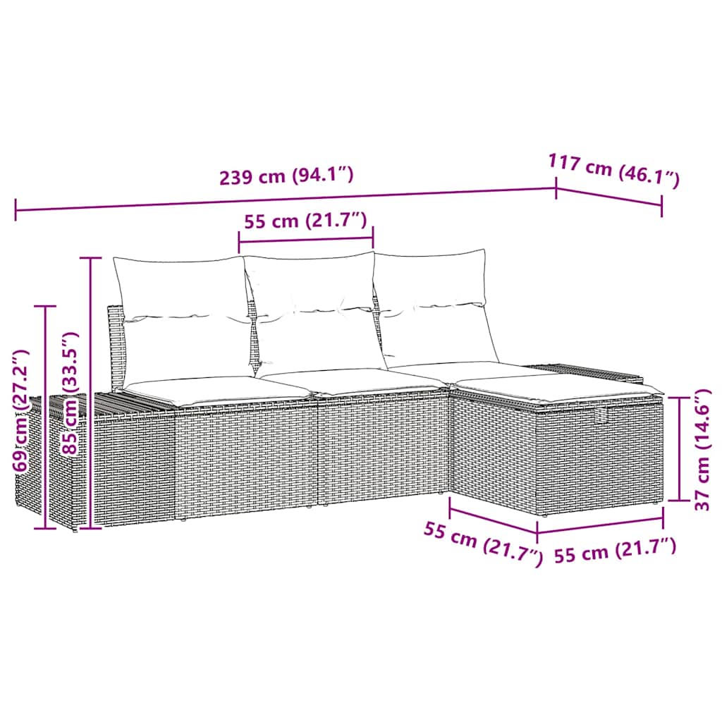 vidaXL Salon de jardin 4 pcs en résine tressée avec coussins
