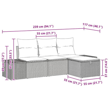 vidaXL Salon de jardin 4 pcs en résine tressée avec coussins
