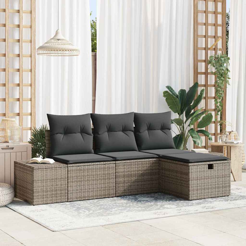 Sofa Set mit Kissen 4 pcs Poly-Rattan