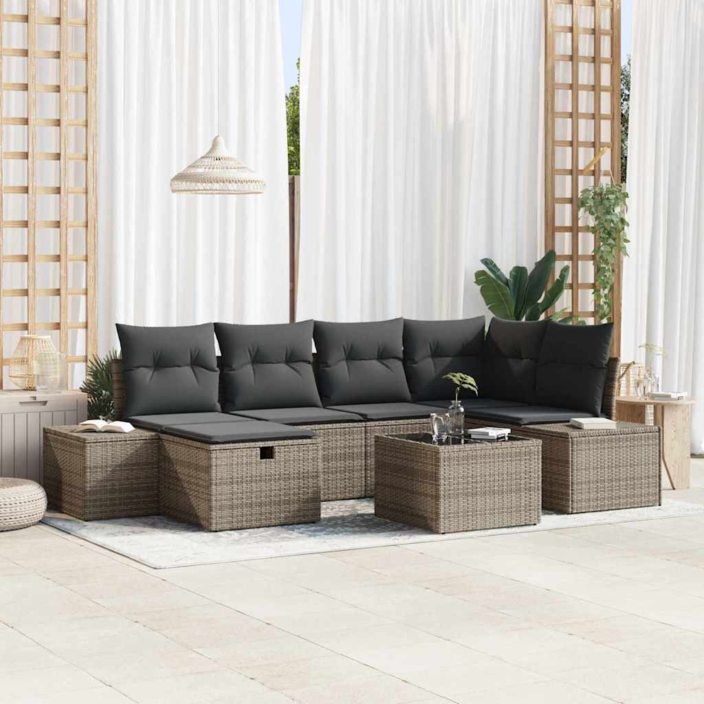 Sofa Set mit Kissen 7 pcs Poly-Rattan