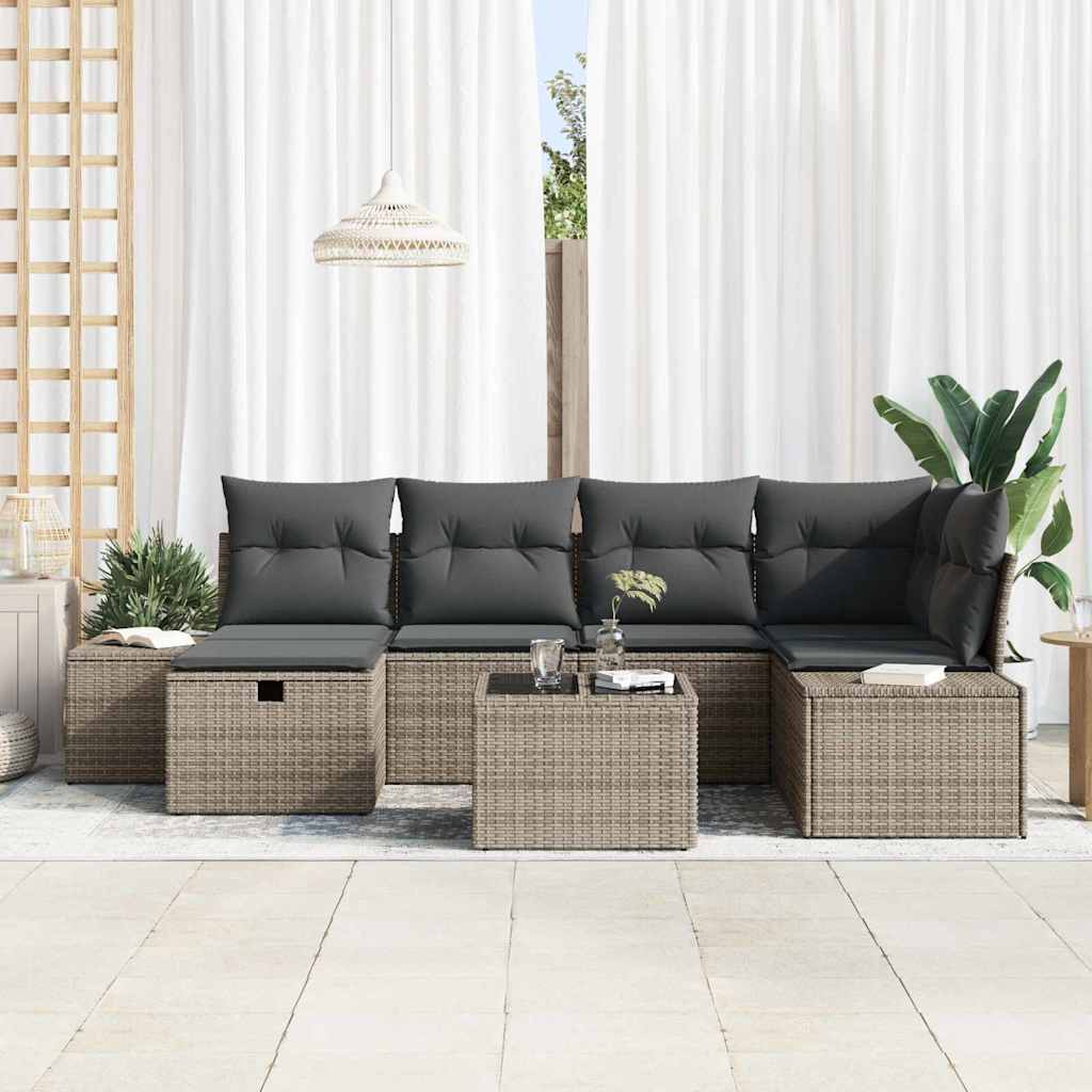 Sofa Set mit Kissen 7 pcs Poly-Rattan
