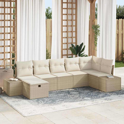 Sofa Set mit Kissen 7 pcs Poly-Rattan