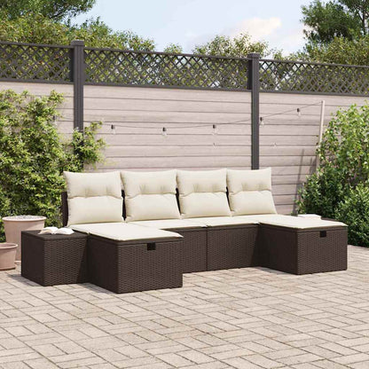Gartensofa-set mit Kissen mit Speicher 6 pcs Braun Poly-Rattan