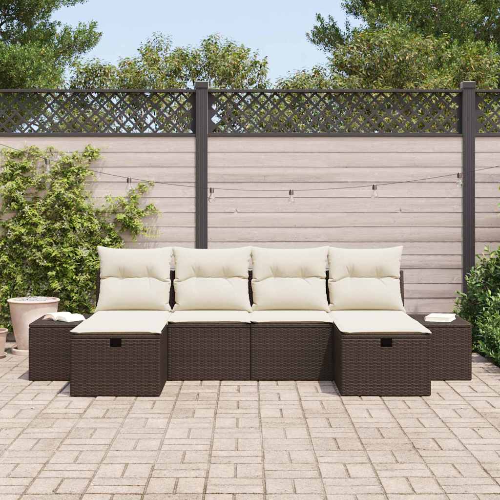 Gartensofa-set mit Kissen mit Speicher 6 pcs Braun Poly-Rattan