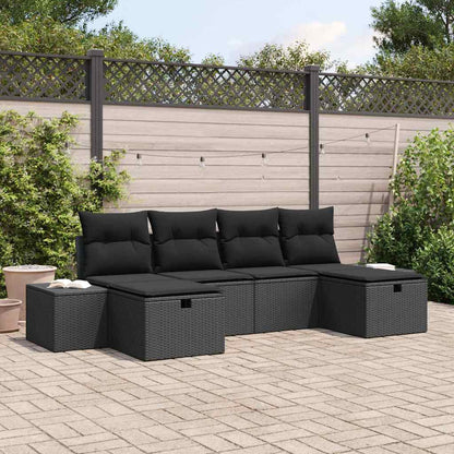 Gartensofa-set mit Kissen 6 pcs Schwarz Poly-Rattan