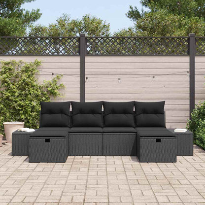 Gartensofa-set mit Kissen 6 pcs Schwarz Poly-Rattan