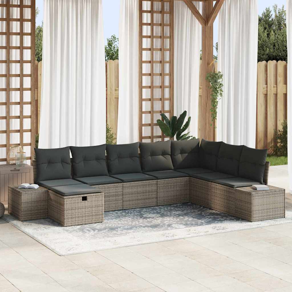 Garten-Sofa-Set mit Kissen 8 pcs Grau Poly Rattan