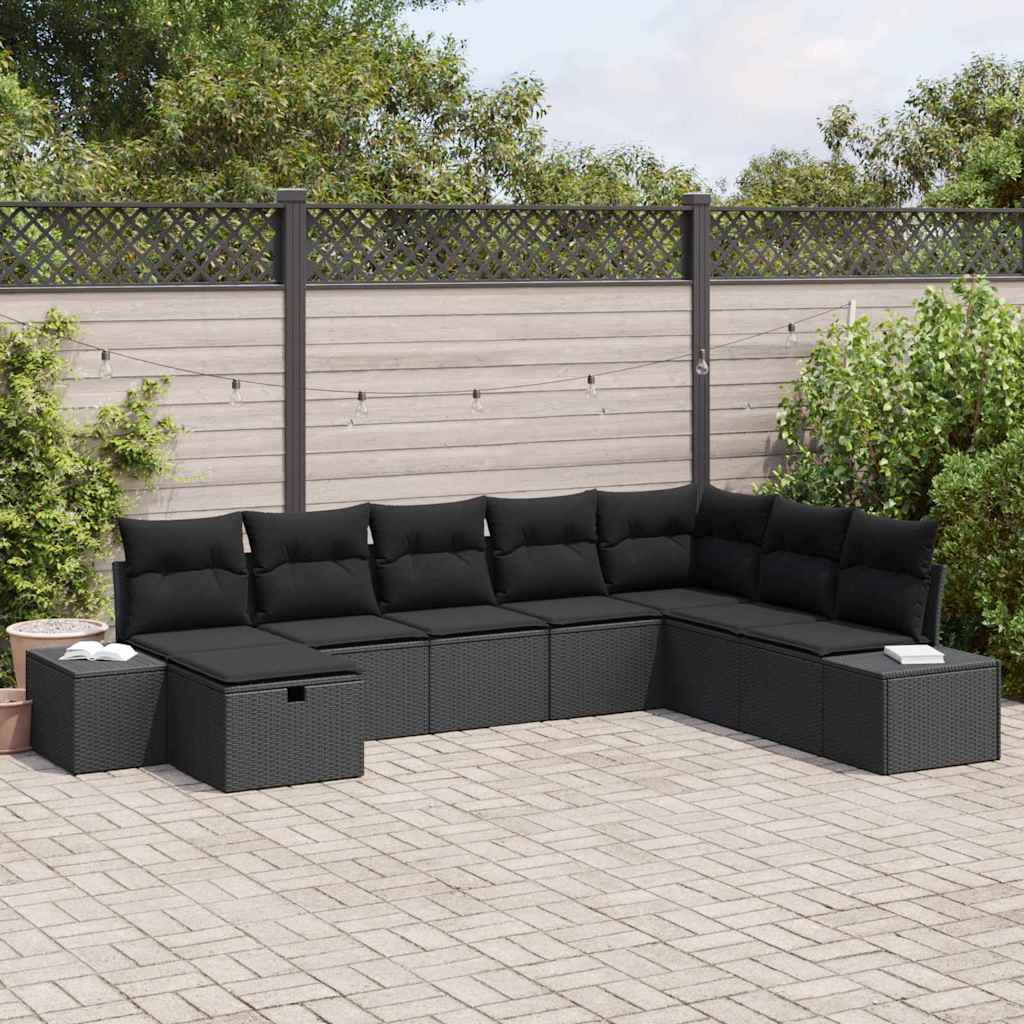 Garten-Sofa-Set mit Kissen 8 pcs Schwarz Poly Rattan