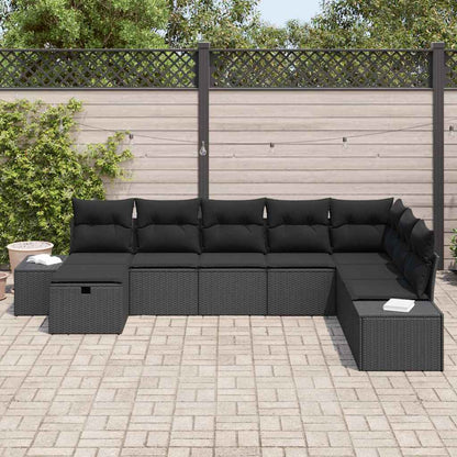 Garten-Sofa-Set mit Kissen 8 pcs Schwarz Poly Rattan