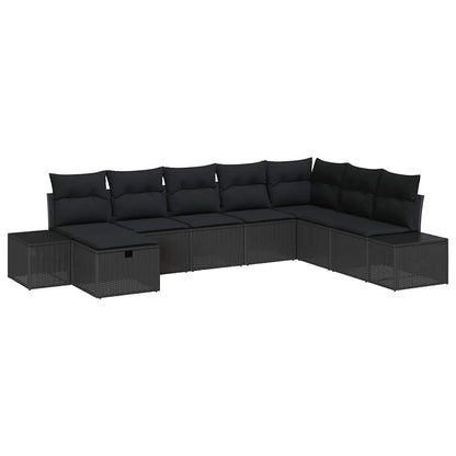 Garten-Sofa-Set mit Kissen 8 pcs Schwarz Poly Rattan