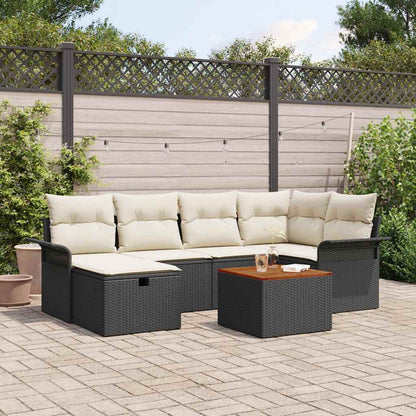 Gartensofa-set mit Kissen 7 pcs Schwarz Poly Rattan