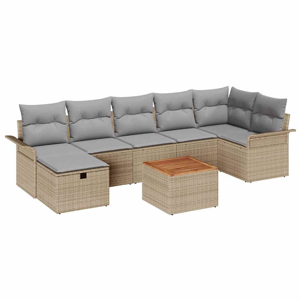 Gartensofa-set mit Kissen mit Speicher 8 pcs Beige Poly Rattan