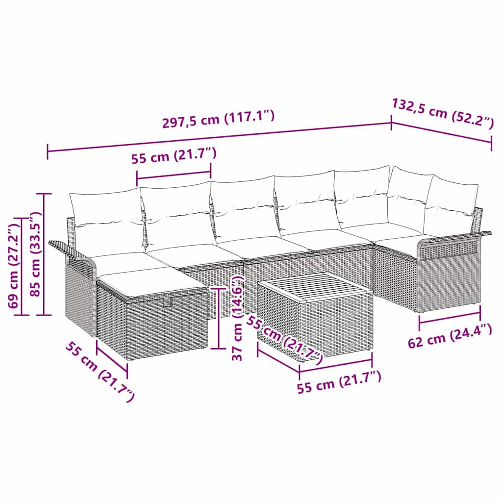 Gartensofa-set mit Kissen mit Speicher 8 pcs Beige Poly Rattan