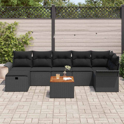 Gartensofa-set mit Kissen 8 pcs Schwarz Poly Rattan