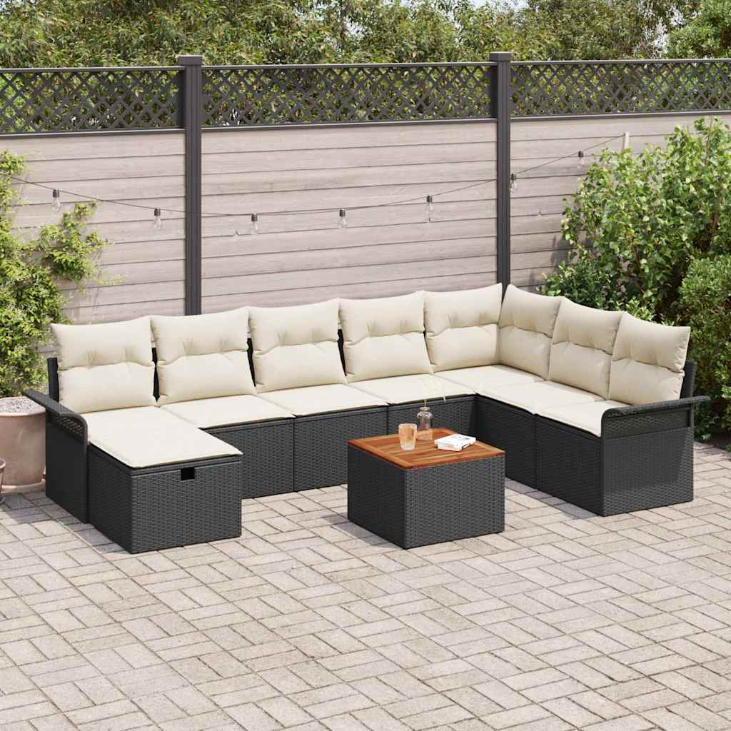 Gartensofa-set mit Kissen 9 pcs Schwarz Poly Rattan