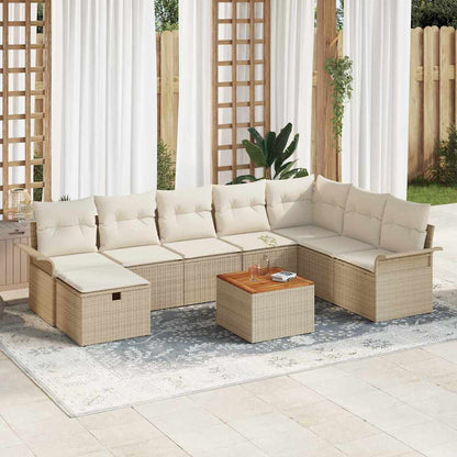 Gartensofa-set mit Kissen mit Speicher 9 pcs Beige Poly Rattan
