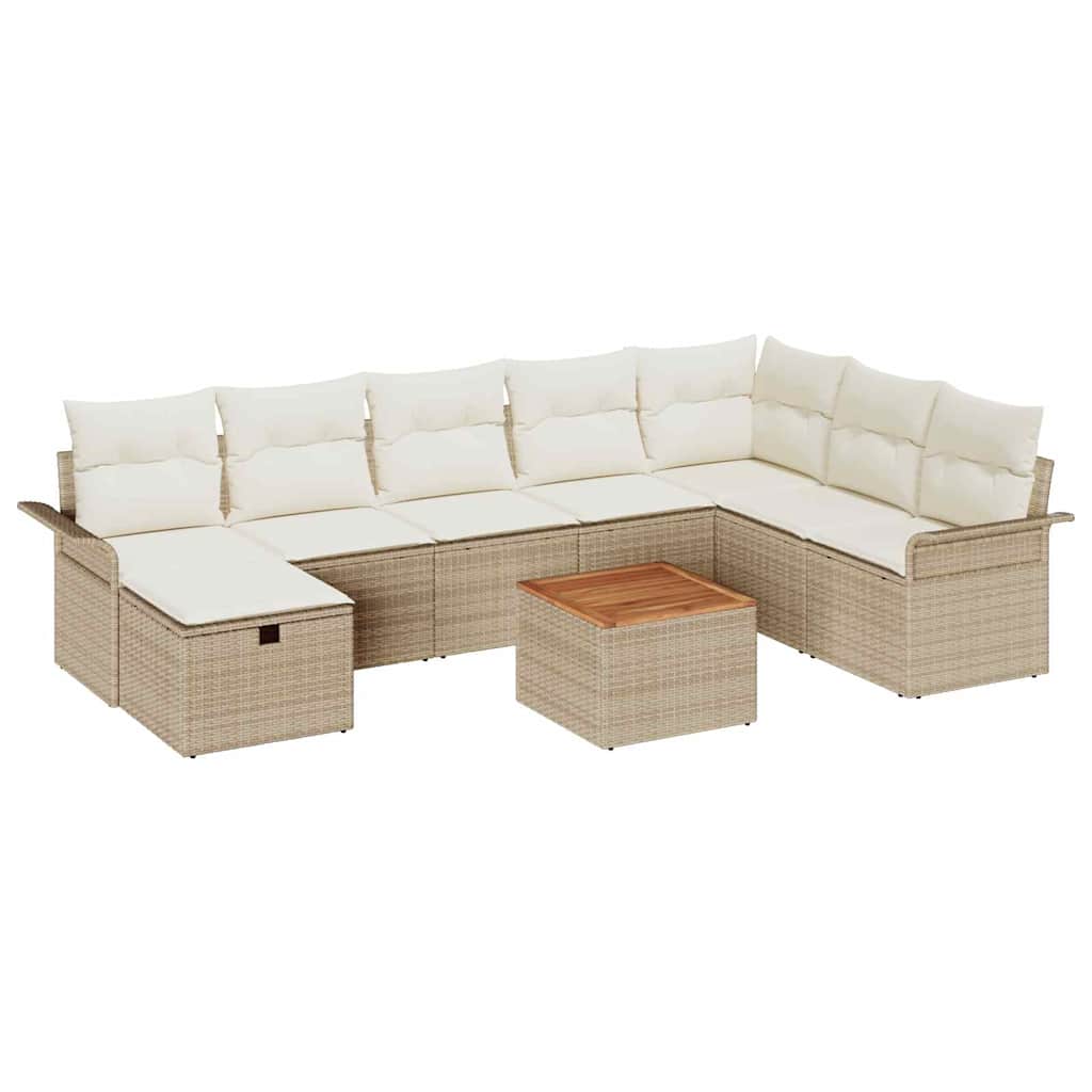 Gartensofa-set mit Kissen mit Speicher 9 pcs Beige Poly Rattan