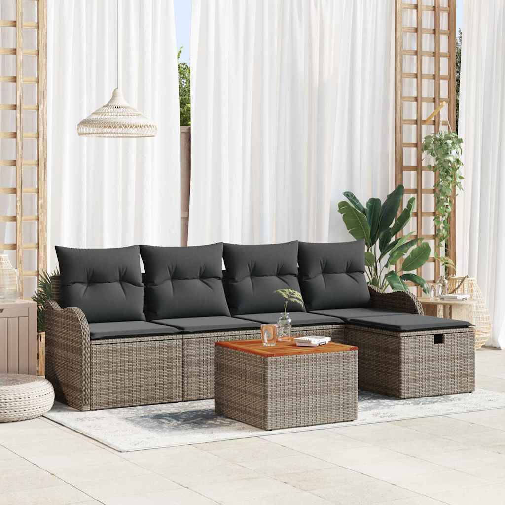 vidaXL Salon de jardin avec coussins et rangements 6 pcs Gris résine tressée