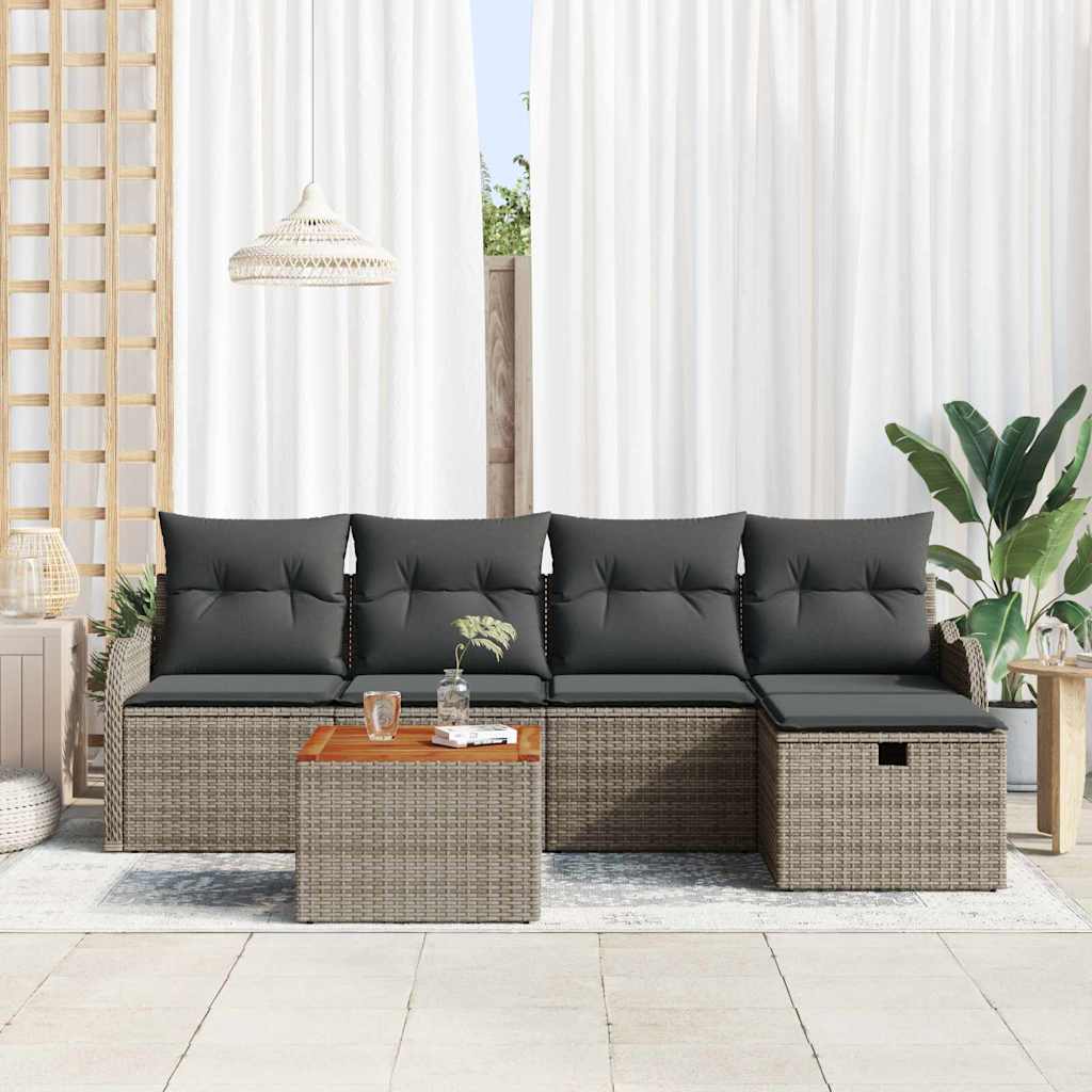 vidaXL Salon de jardin avec coussins et rangements 6 pcs Gris résine tressée
