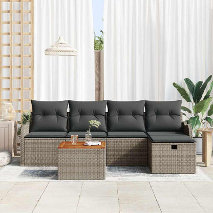 vidaXL Salon de jardin avec coussins et rangements 6 pcs Gris résine tressée