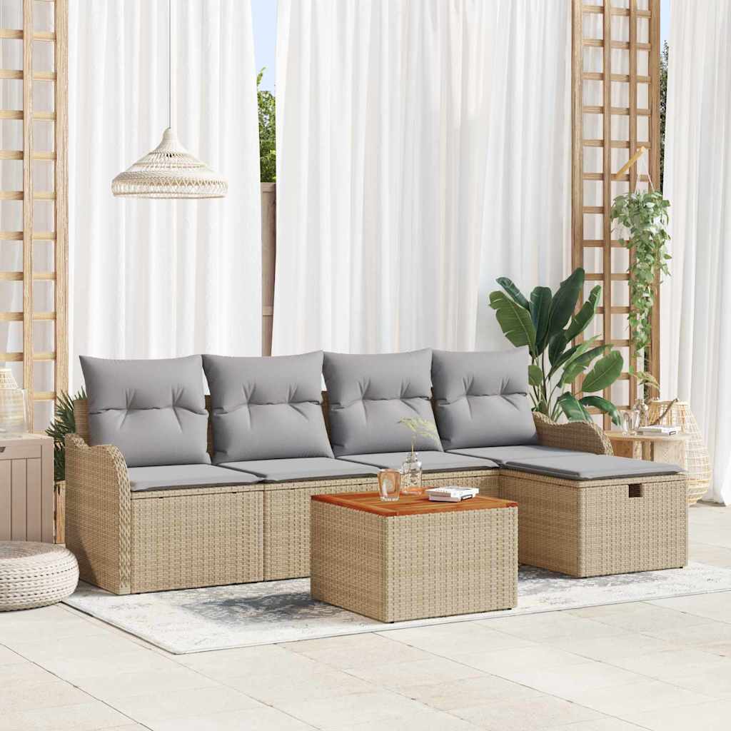 vidaXL Gartensofa-set mit Kissen mit Speicher 6 pcs Beige Poly Rattan