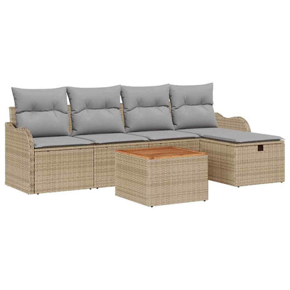 vidaXL Gartensofa-set mit Kissen mit Speicher 6 pcs Beige Poly Rattan