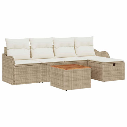 Gartensofa-set mit Kissen mit Speicher 6 pcs Beige Poly Rattan