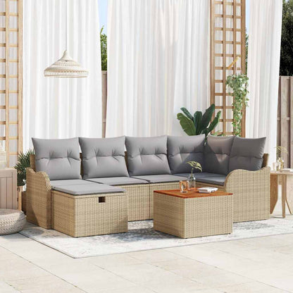 Gartensofa-set mit Kissen mit Speicher 7 pcs Beige Poly Rattan