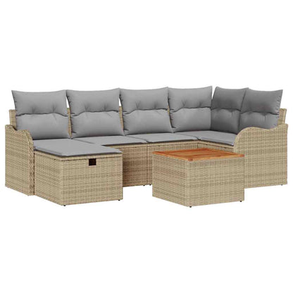 Gartensofa-set mit Kissen mit Speicher 7 pcs Beige Poly Rattan