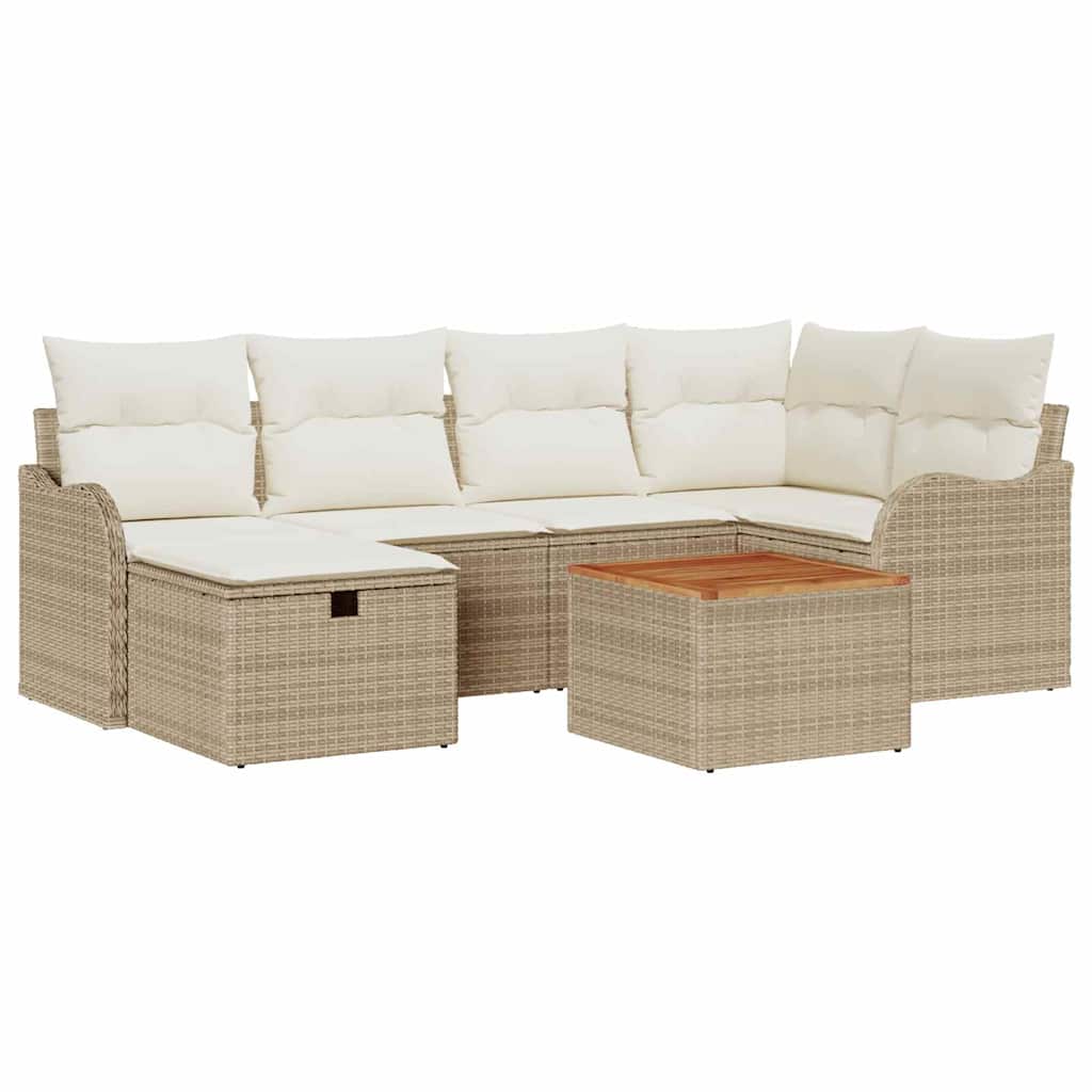Gartensofa-set mit Kissen mit Speicher 7 pcs Beige Poly Rattan