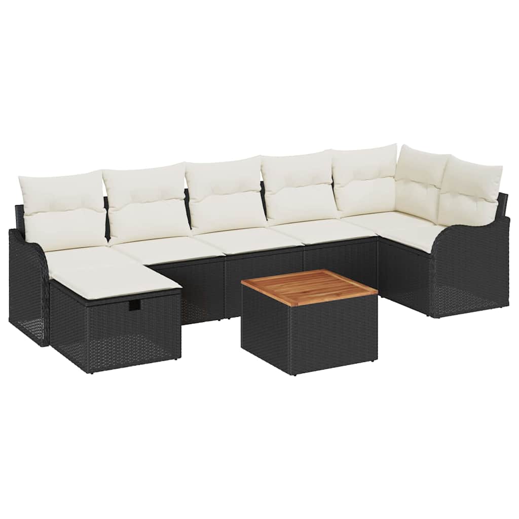 Gartensofa-set mit Kissen 8 pcs Schwarz Poly Rattan