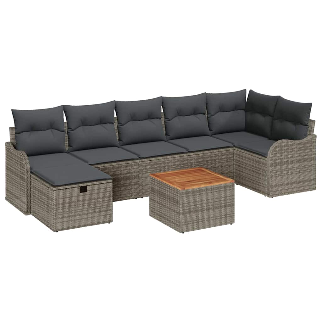 vidaXL Gartensofa-set mit Kissen mit Speicher 8 pcs Grau Poly Rattan