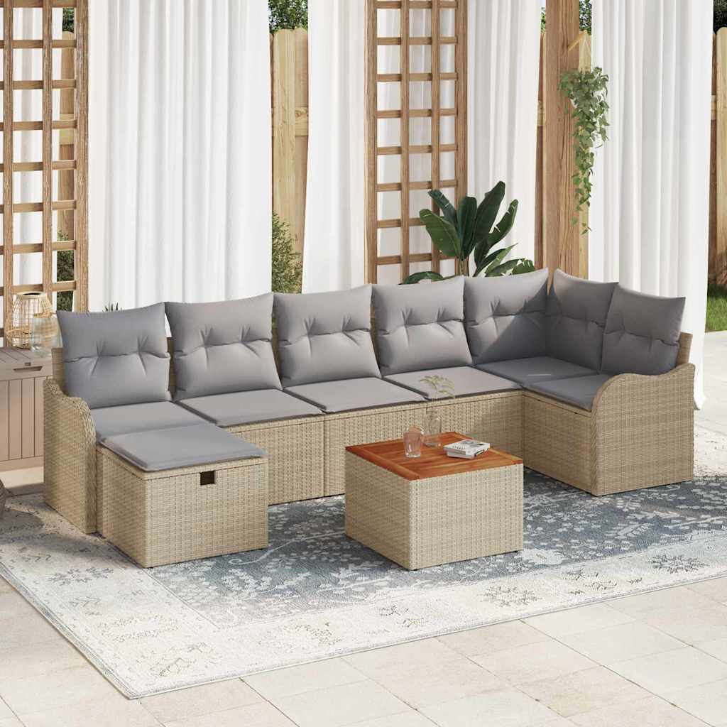 Gartensofa-set mit Kissen mit Speicher 8 pcs Beige Poly Rattan