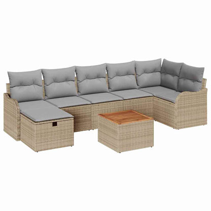 Gartensofa-set mit Kissen mit Speicher 8 pcs Beige Poly Rattan