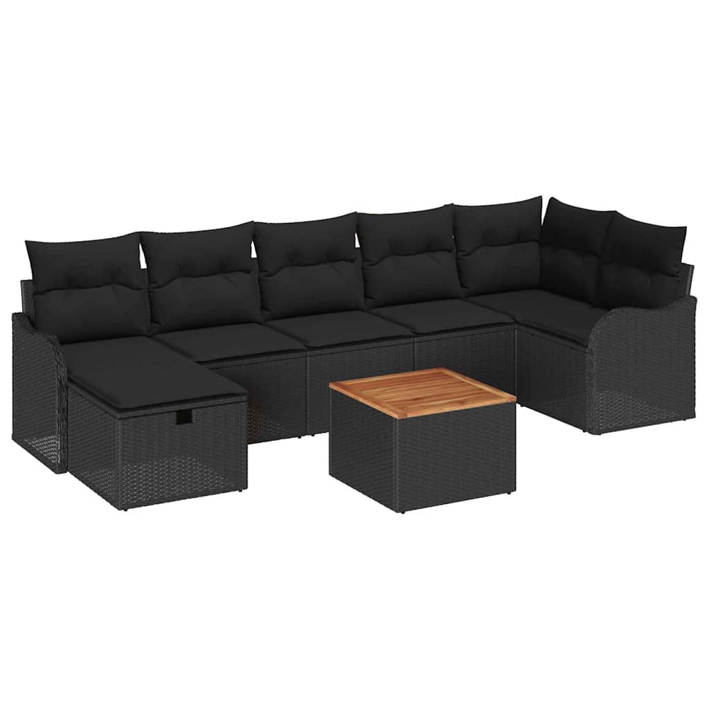 Gartensofa-set mit Kissen 8 pcs Schwarz Poly Rattan