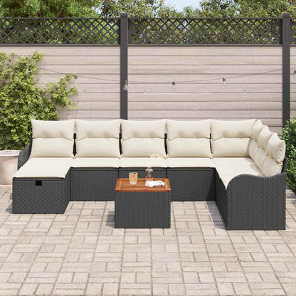 Gartensofa-set mit Kissen 9 pcs Schwarz Poly Rattan