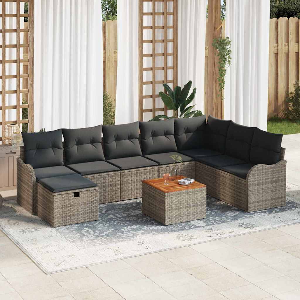 Gartensofa-set mit Kissen mit Speicher 9 pcs Grau Poly Rattan