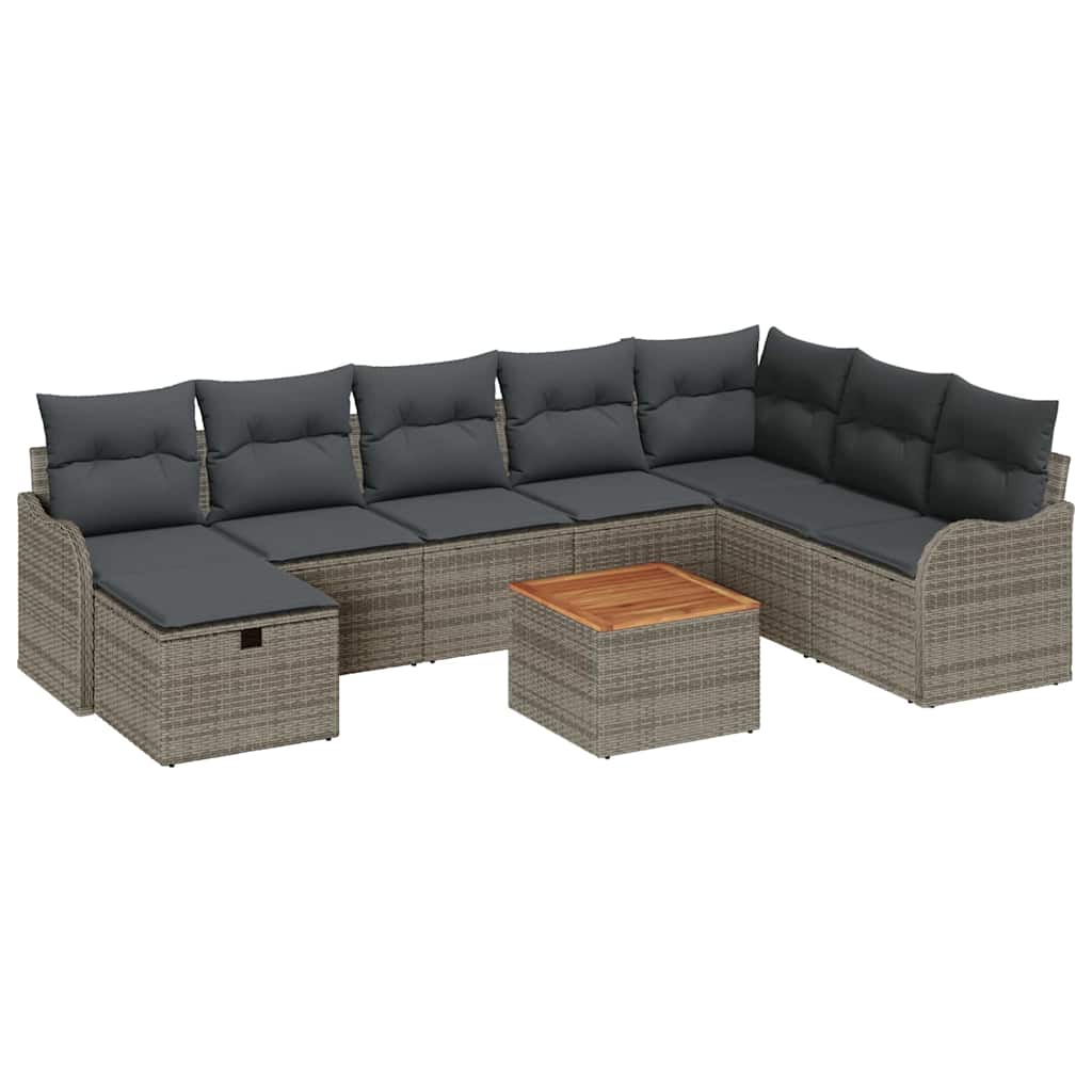 Gartensofa-set mit Kissen mit Speicher 9 pcs Grau Poly Rattan