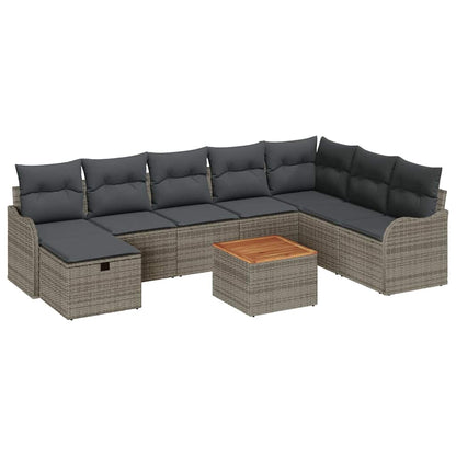 Gartensofa-set mit Kissen mit Speicher 9 pcs Grau Poly Rattan