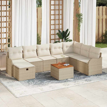 Gartensofa-set mit Kissen mit Speicher 9 pcs Beige Poly Rattan