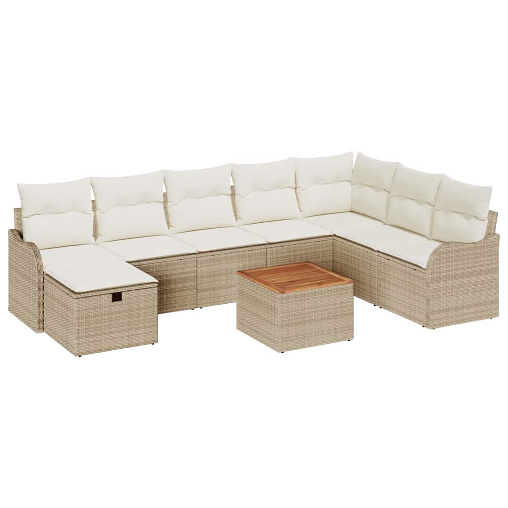 Gartensofa-set mit Kissen mit Speicher 9 pcs Beige Poly Rattan