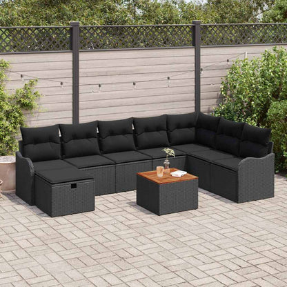 Gartensofa-set mit Kissen 9 pcs Schwarz Poly Rattan