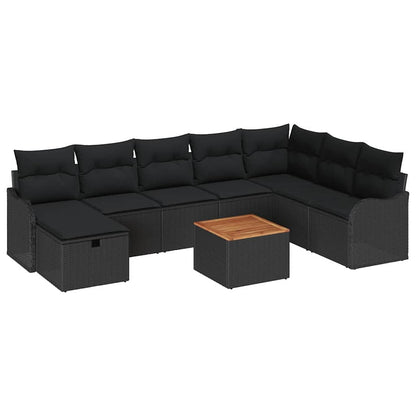 Gartensofa-set mit Kissen 9 pcs Schwarz Poly Rattan