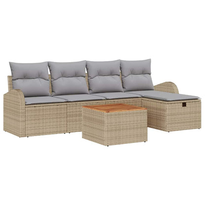 Gartensofa-set mit Kissen mit Speicher 6 pcs Beige Poly Rattan