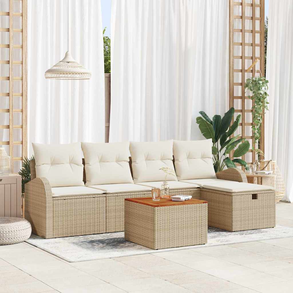 Gartensofa-set mit Kissen mit Speicher 6 pcs Beige Poly Rattan