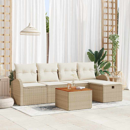 Gartensofa-set mit Kissen mit Speicher 6 pcs Beige Poly Rattan
