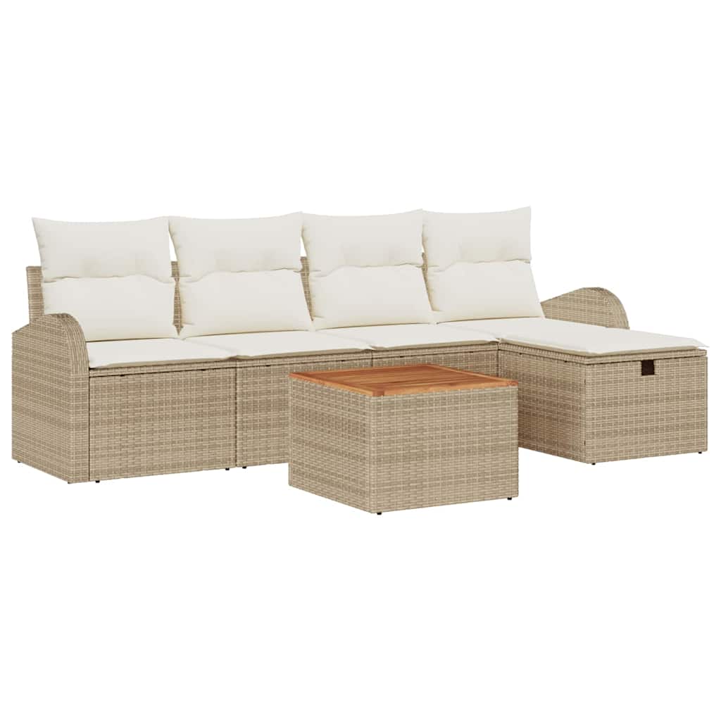 Gartensofa-set mit Kissen mit Speicher 6 pcs Beige Poly Rattan